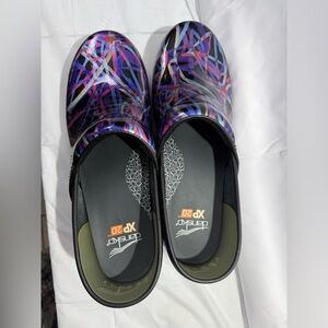 Dansko Women's Artistic Black and Purple Clogs